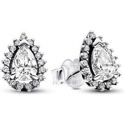 Pandora Sparkling Pear Halo Stud Earrings - Silver/Transparent