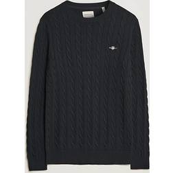 Gant Men Cotton Cable Knit Crew Neck Sweater Black