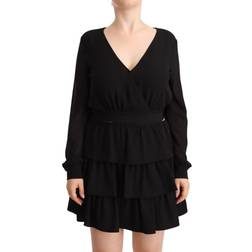 Liu Jo Black Polyester Long Sleeves V-neck Mini A-line Dress IT44