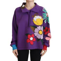 Dolce & Gabbana Purple Floral Print Pullover Cotton Sweater IT38