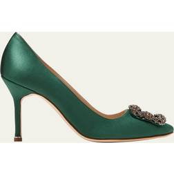 Manolo Blahnik Hangisi green satin pumps