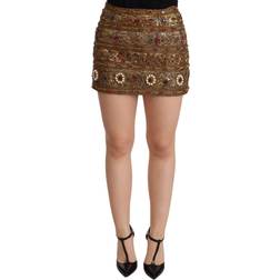 Dolce & Gabbana Gold Crystal Jacquard High Waist Skirt IT38