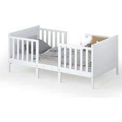 Costway 2-in-1 convertible toddler bed kids wooden bedroom furniture w/ guardrails white