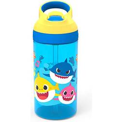 Zak Designs 16oz Baby Shark Kids Durable Plastic Water Bottle with Straw and Built in Carrying Loop Leak-Proof Underwater Friends