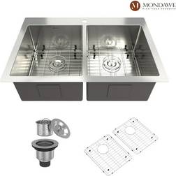 Mondawe Double Bowl Kitchen Sink Drop In Topmount Double