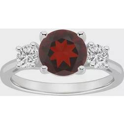 Macy's Alyson Layne Sterling Silver mm Round Gemstone & White Topaz Three-Stone Ring, Women's, Red