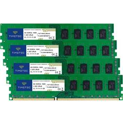 TIMETEC 16GB KIT4x4GB DDR3L DDR3 1600MHz PC3L-12800 PC3-12800 Non-ECC Unbuffered 1.35V 1.5V CL11 2Rx8 Dual Rank 240 Pin UDIMM Desktop PC