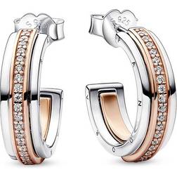 Pandora Signature Logo & Pavé Hoop Earrings - Silver/Rose Gold/Transparent