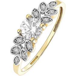 Gorgeous Gold 9ct Multi Colour Cubic Zirconia Leaf Shoulder Ring