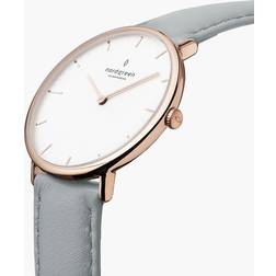 Nordgreen Scandinavian slim minimalist Rose Gold Case Silver 28mm Grey Vegan Leather