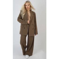 Kaiia Wide Leg Split Hem Tailored Trousers Mushroom