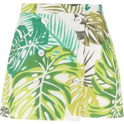 Amir Slama palm leaf print mini skirt women Linen/Flax Green