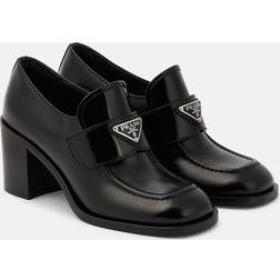 Prada Brushed Leather High-heel Loafers Black