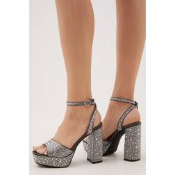 Karen Millen Heatseal Detail Diamante Platform Pewter