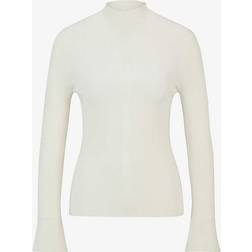 BOSS Womens Open White High-neck Ribbed-texture Knitted Jumper