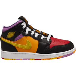 Nike Air Jordan 1 Mid Sneaker School GS - Black/University Red/Light Ultramarine/Opti Yellow