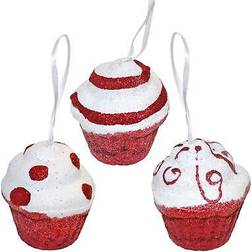 PMS Cupcake Red/White Christmas Tree Ornament 7cm 3pcs