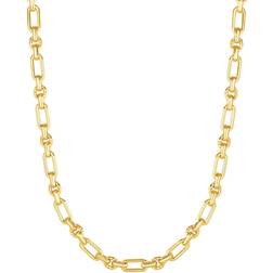 Italian Gold Oval Fancy Link Necklace - Gold