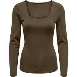 Only Lea Square Neck Rib Top - Dark Olive