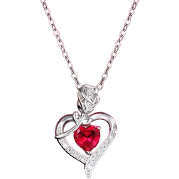 Shein 1pc Romantic Red Cubic Zirconia Rose Heart Pendant Necklace For Women Valentine's Day Gift Jewelry