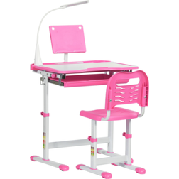 Homcom Kids Study Table & Chair Set with Lamp