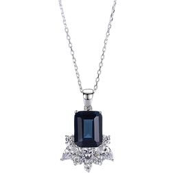 Pendant Necklace - Silver/Sapphire/Transparent