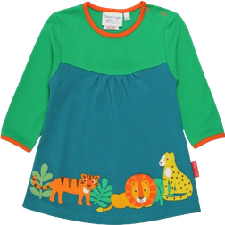 Toby Tiger Organic Wild Cats Applique T-shirt Dress - Green/Blue