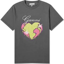 Ganni Grey Relaxed Heart T-shirt - Volcanic Ash