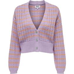 Only V-Neck Dropped Shoulders Knitted Cardigan - Purple/Pastel Lilac