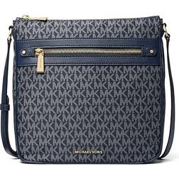 Michael Kors Jet Set Large Signature Logo Print Woven Crossbody Bag - Admrl/Plblue