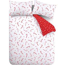 Catherine Lansfield Christmas Candy Cane Duvet Cover Red (200x135cm)