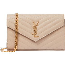 Saint Laurent Cassandre Quilted Chain Wallet - Dark Beige