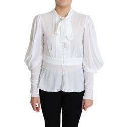 Dolce & Gabbana Ascot Collar Lantern Sleeves Top Blouse - White