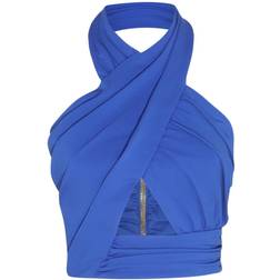 Balmain Halterneck Crossover Straps Top - Blue