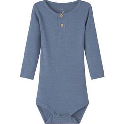 Name It Kid's Ribbed Long Sleeve Romper - Troposphere (13198041- 925476)