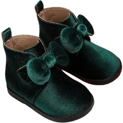 Shein Girls' velvet boots with butterfly detail, retro style, cute and stylish, suitable for daily wear, walking and outdoor activities, autumn and winter