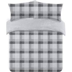 Brentfords Check Teddy Duvet Cover Grey, Silver (198x137cm)