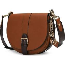 MKF Collection Ayla Snake Embossed Color Block Shoulder Bag - Tan