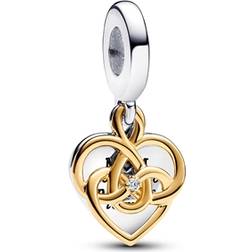 Pandora Lab Grown Engravable Mom Double Dangle Charm - Silver/Gold/Diamond