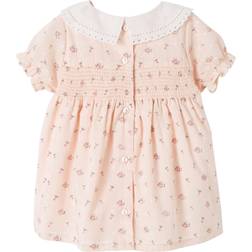 Vertbaudet Smocked Baby Dress with Embroidered Collar - Light Pink