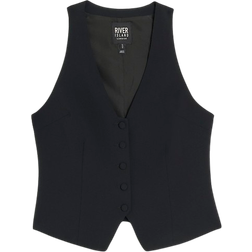 River Island Button Front Waistcoat - Black