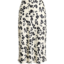 Ralph Lauren Leaf Print Satin Charmeuse Midi Skirt - Cream/Black