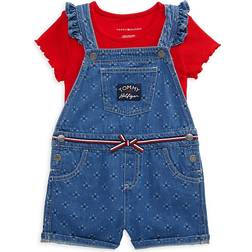 Tommy Hilfiger Little Girl's Ribbed Logo T-shirt & Printed Denim Shortall 2 piece Set - Assorted