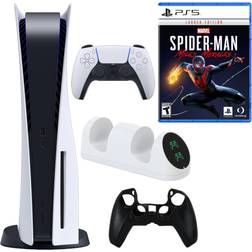 Sony 5 Console with Spiderman Miles Morales Game and Accessories Open White