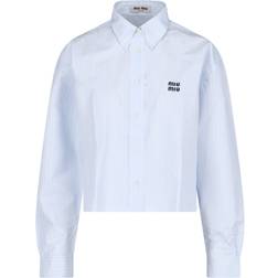 Miu Miu Striped Cotton Shirt - Sky Blue/White