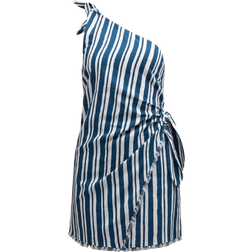 Simon Miller Ren One Shoulder Linen Mini Dress - Ink Macadamia Stripe