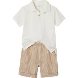 Vertbaudet Boy's Festive Polo Shirt & Shorts Set - White Stripes