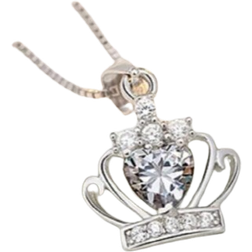 Heart Crown Star Pendant Necklace - Silver/Transparent