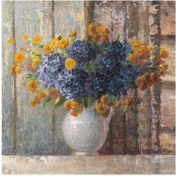 Trademark Fine Art Fall Dahlia Bouquet Crop Blue Framed Art 88.9x88.9cm