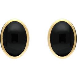 Whitby Jet Oval Stud Earrings - Gold/Black